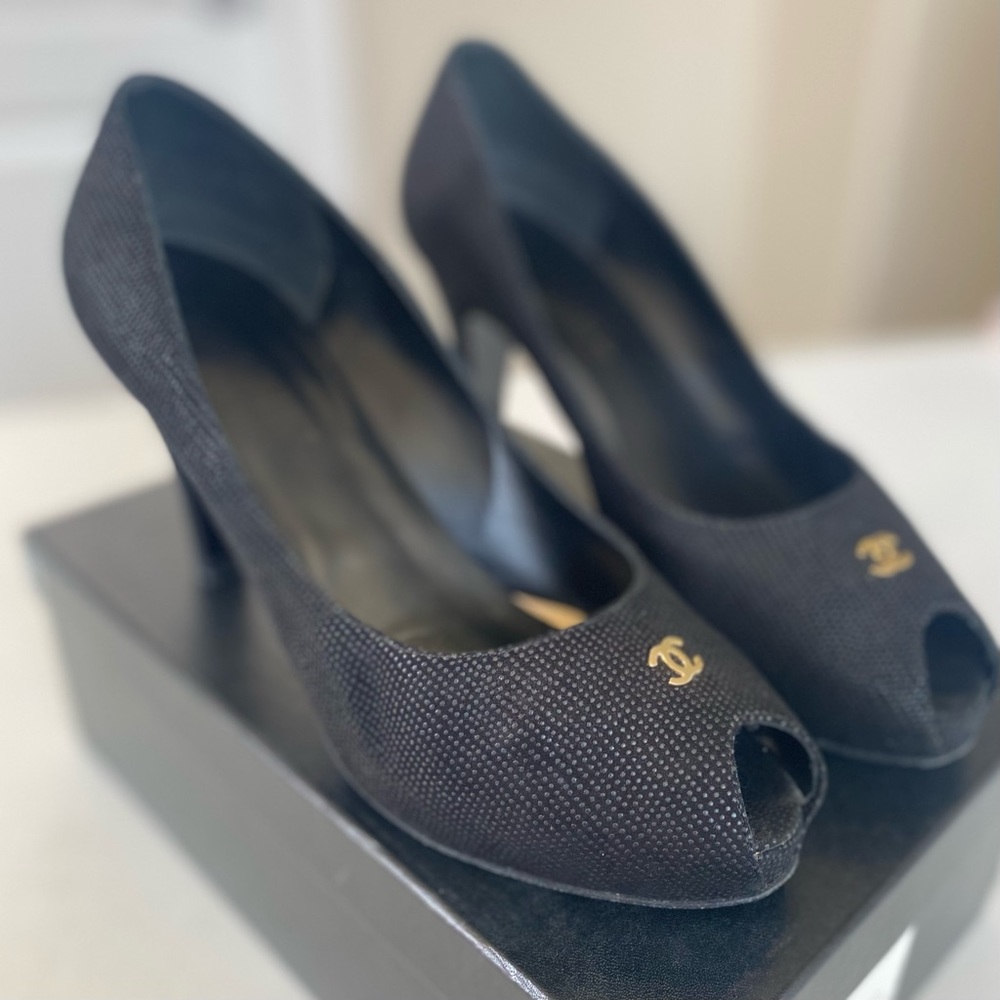 Chanel Chaus Ouvertes Black Open Heels, Women’s 39.5 | US 9 1/2